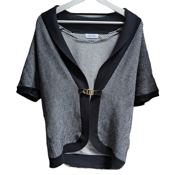 Calvin Klein Womens Black White Short Sleeve Knit Cardigan Sweater Size M - Picture 1 of 15
